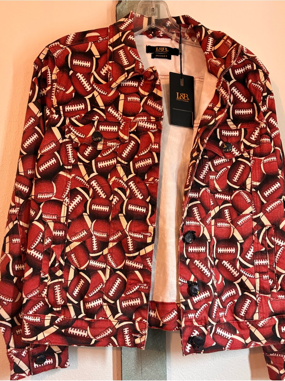 L&B Red Football-Print Jean Jacket